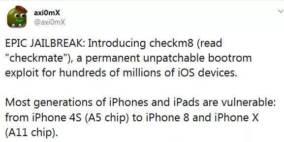 bitpie钱包官网下载苹果Checkm8 越狱工具发布：影响八代 iOS 设备，用户可完全控制设备