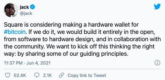 Square CEO 透露正考虑开发新的比特币硬件钱包